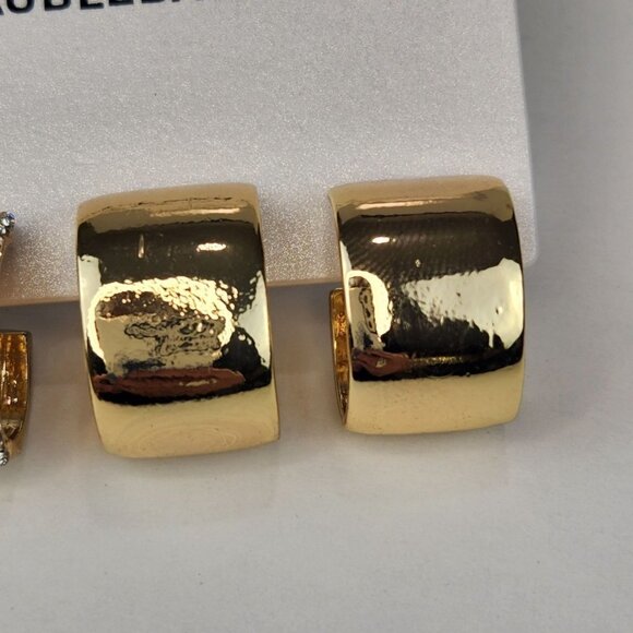 SUGARFIX by BaubleBar Hoop Earrings Wide Chunky Gold Tone Pave Crystals Set of 2 - Picture 3 of 6